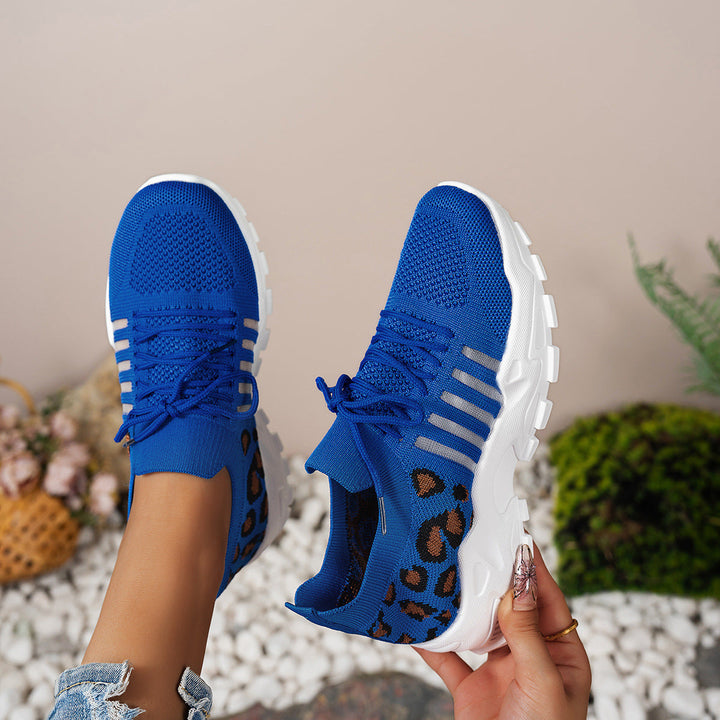 Sneakersy damskie sportowe - Cholewka z Flyknit - Basy - Semelle Wave - Imprimé Animaux