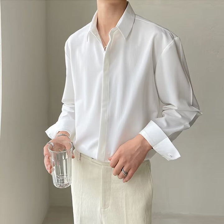 Camisa Formal para Hombre - Ajuste Slim - Manga Longa - Fruncido Oculto - Tela elástica