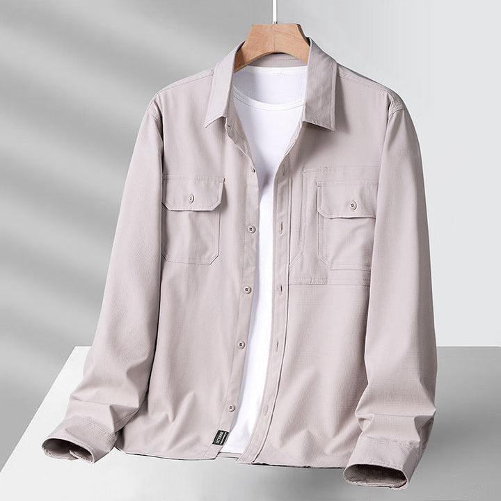 Camisa de manga larga para hombre - Ajuste relajado - Con botones - Bolsillos utilitarios - Ligera y transpirable
