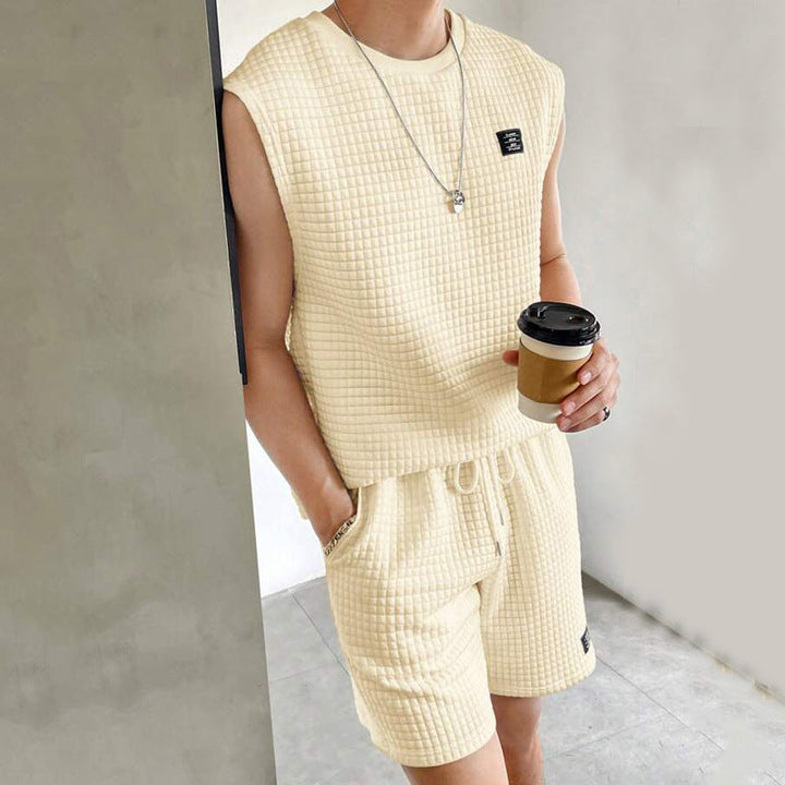 Komplet męski - Maille gaufrée - Débardeur sans manches et shorts - Confort décontracté