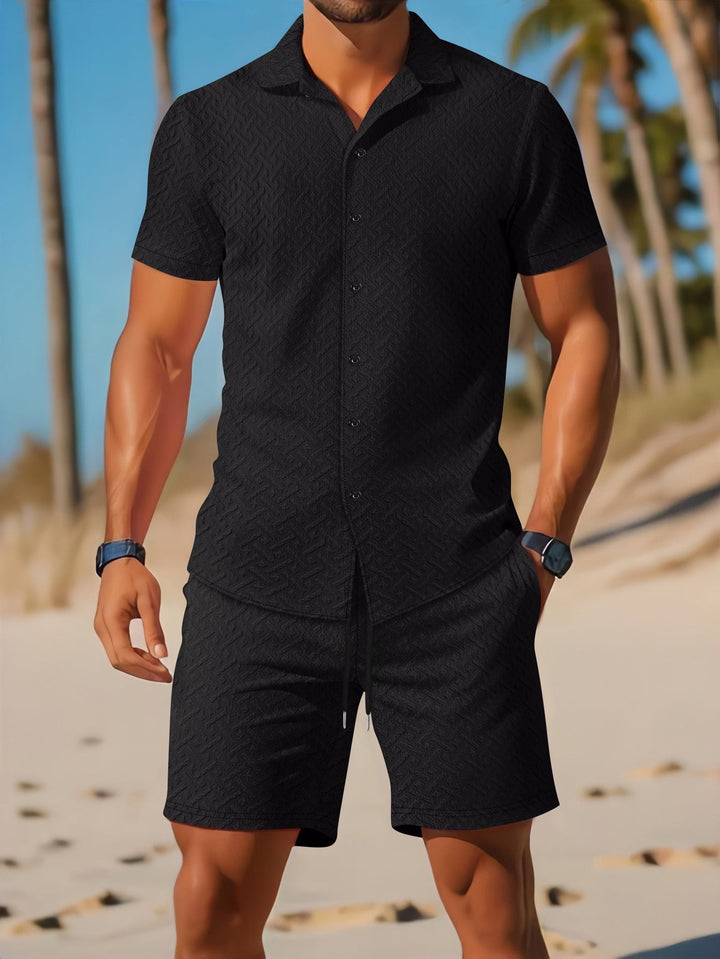 Komplet koszulka i szorty dla mężczyzn - Coupe Slim - Motif Relief - Vêtements Décontractés Respirants
