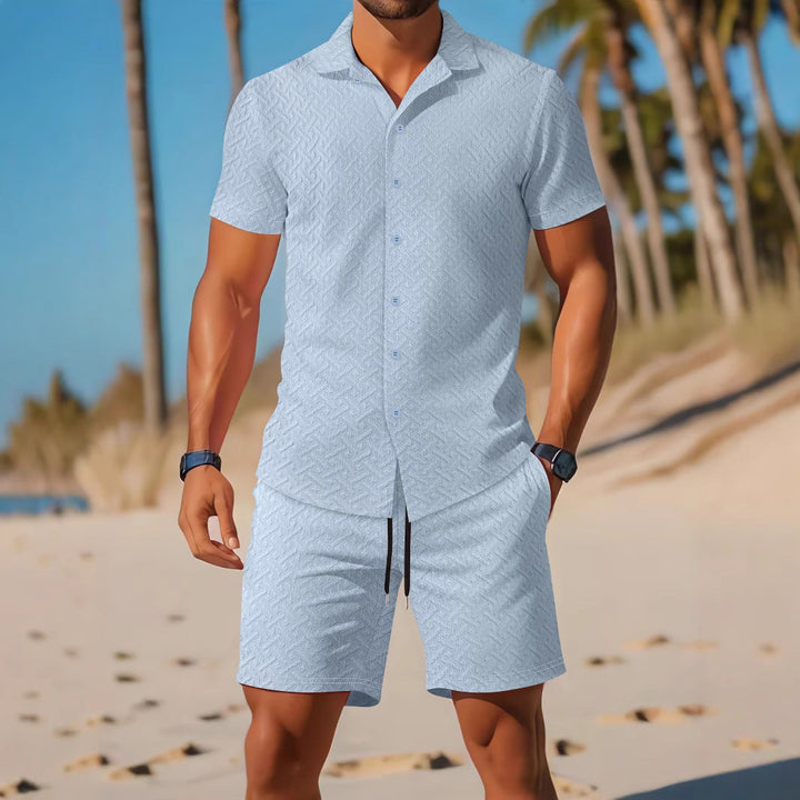 Komplet koszulka i szorty dla mężczyzn - Coupe Slim - Motif Relief - Vêtements Décontractés Respirants