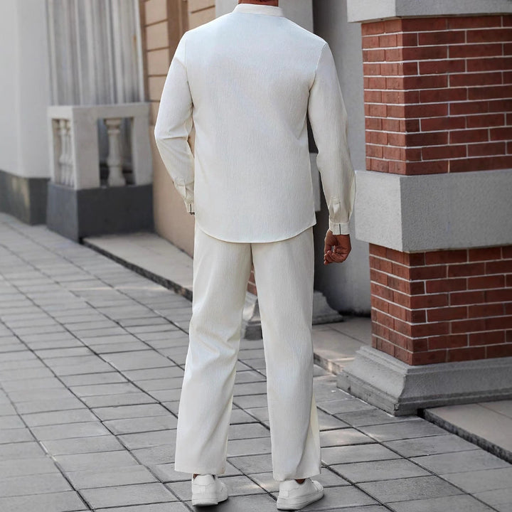 Męska casualowa koszula Henley - mieszanka bawełny i lnu ze stylowym sznurowaniem na piersi - wygodny luźny krój i kołnierzyk z gumką