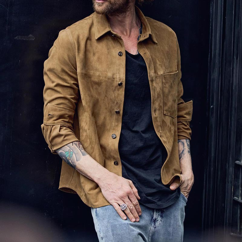 Camisa Casual para Hombres - Mezcla de Algodón Cepillado - Ajuste Relajado - Manga Larga con Estilo Retro