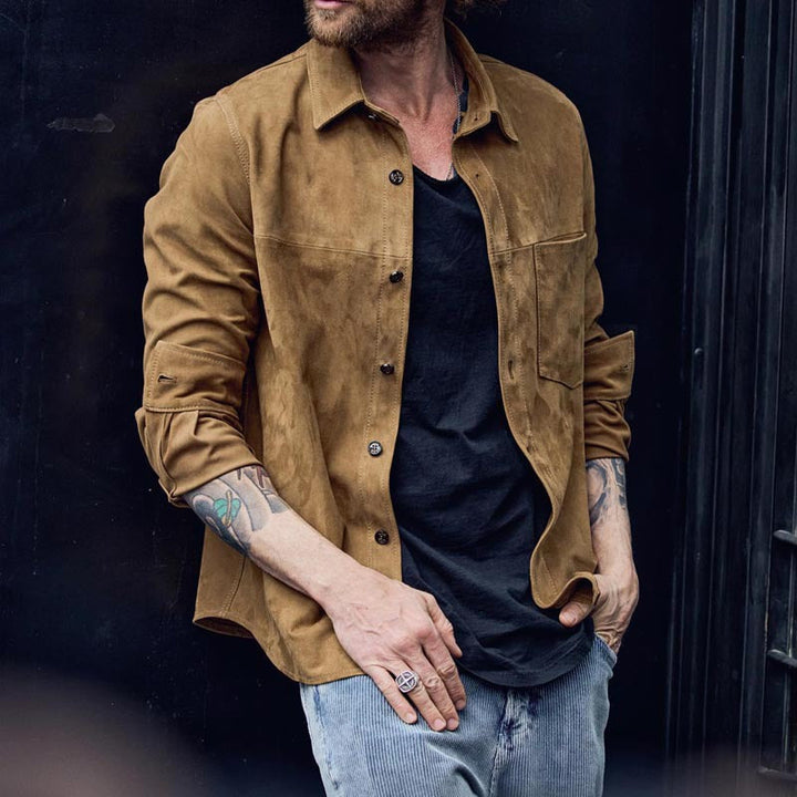 Camisa Casual para Hombres - Mezcla de Algodón Cepillado - Ajuste Relajado - Manga Larga con Estilo Retro