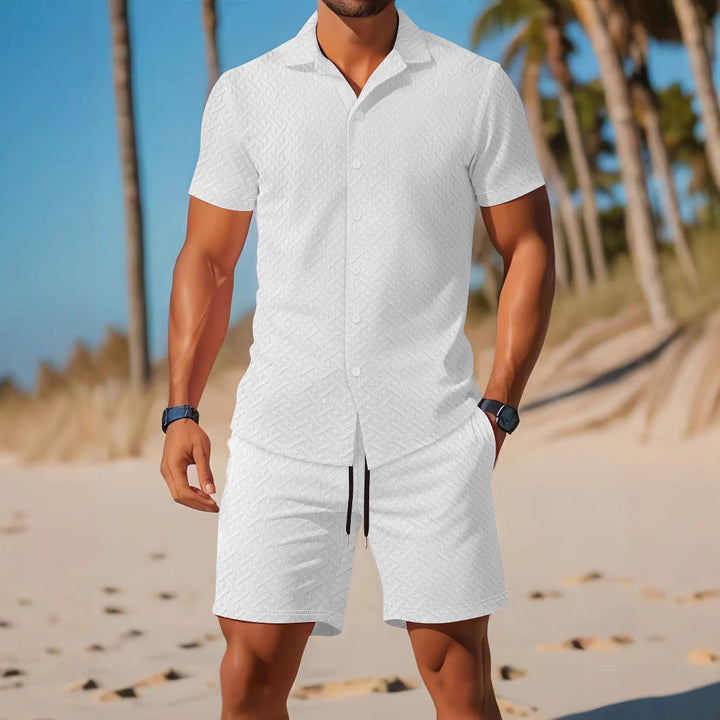 Komplet koszulka i szorty dla mężczyzn - Coupe Slim - Motif Relief - Vêtements Décontractés Respirants