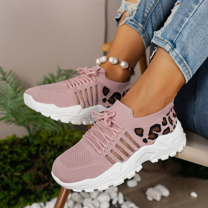 Sneakersy damskie sportowe - Cholewka z Flyknit - Basy - Semelle Wave - Imprimé Animaux