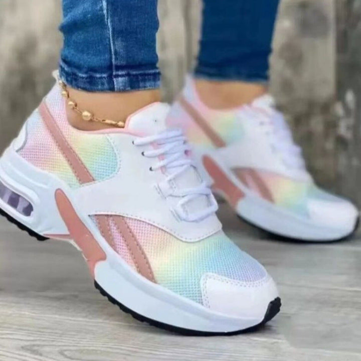 Damskie oddychające sneakersy z siateczki z amortyzowaną podeszwą i sznurowanym sportowym krojem