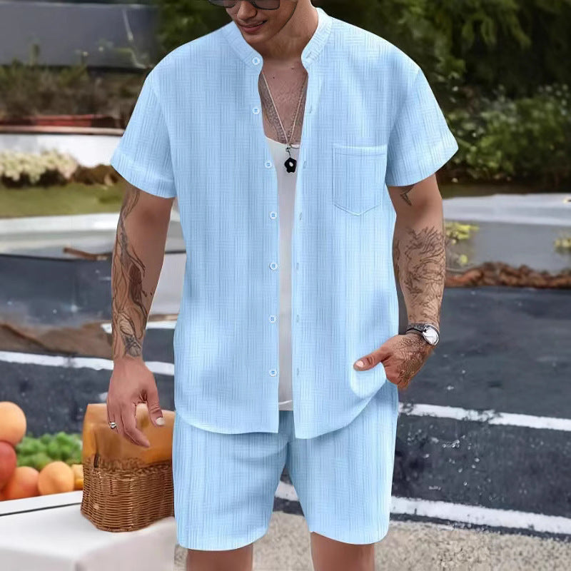 Zestaw męski: Camisa con Cuello Henley y Shorts Ligero de Corte Relaxed