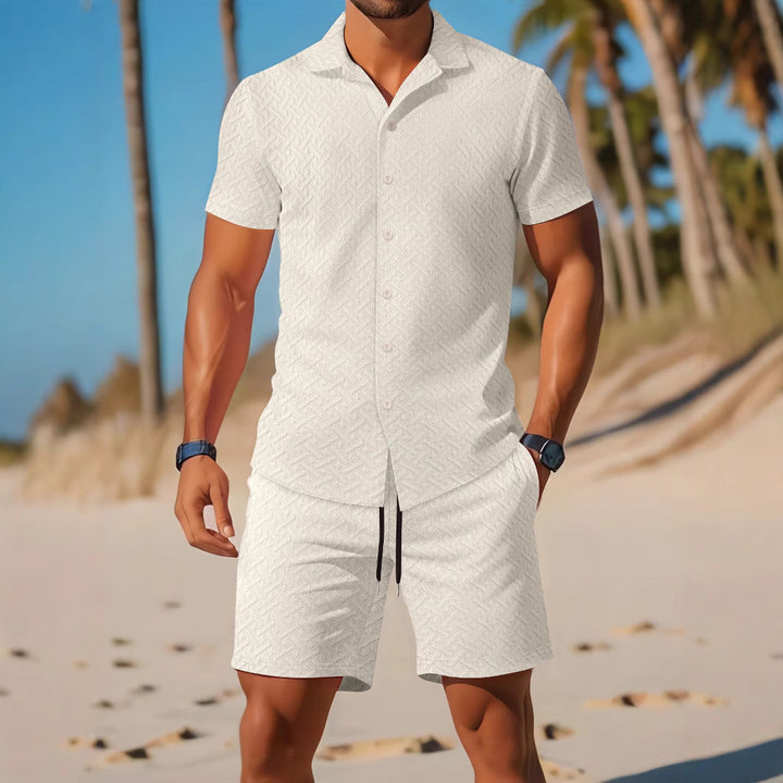 Komplet koszulka i szorty dla mężczyzn - Coupe Slim - Motif Relief - Vêtements Décontractés Respirants