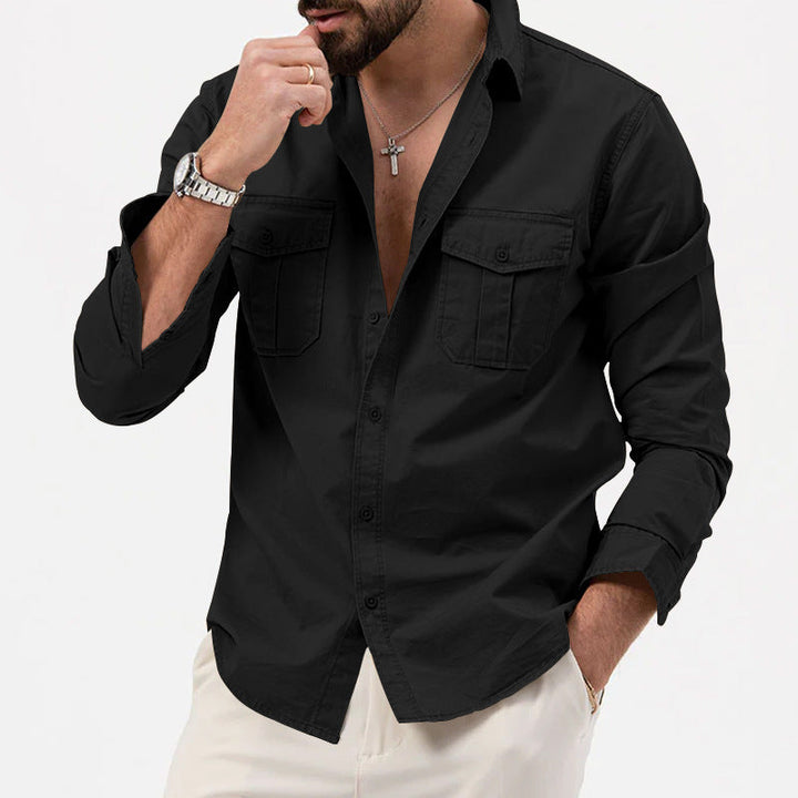 Camicia Uomo a Maniche Lunghe in Cotone Misto - Vestibilità Regolare con Bottoni e Tasche sul Torace