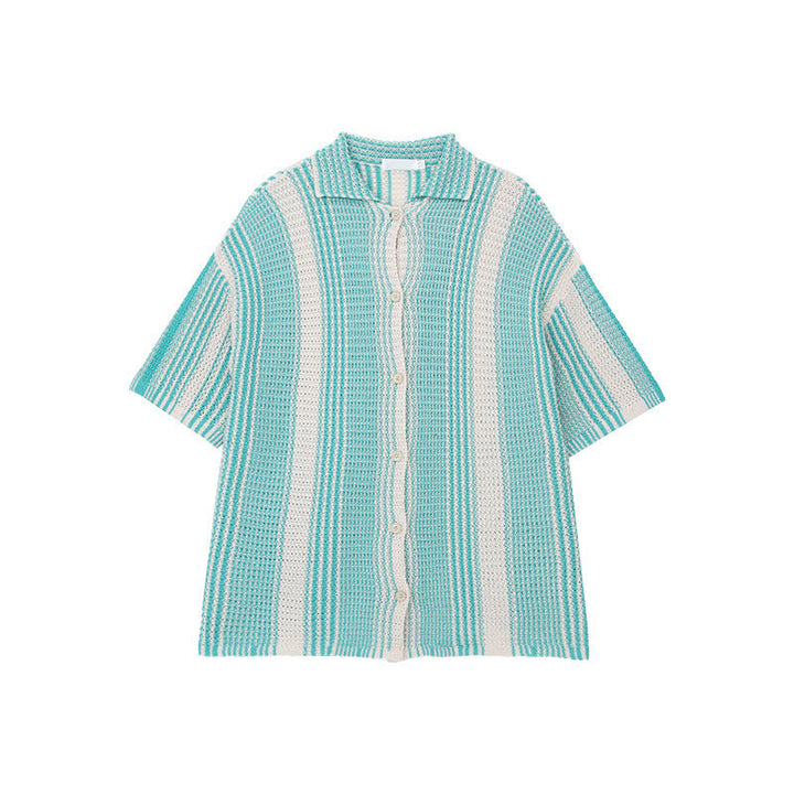 Koszulka męska z trykotu - wygodne dopasowanie - trykot odkryty - Manches Courtes - À Rayures Décontracté