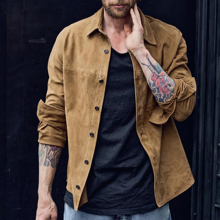 Camisa Casual para Hombres - Mezcla de Algodón Cepillado - Ajuste Relajado - Manga Larga con Estilo Retro