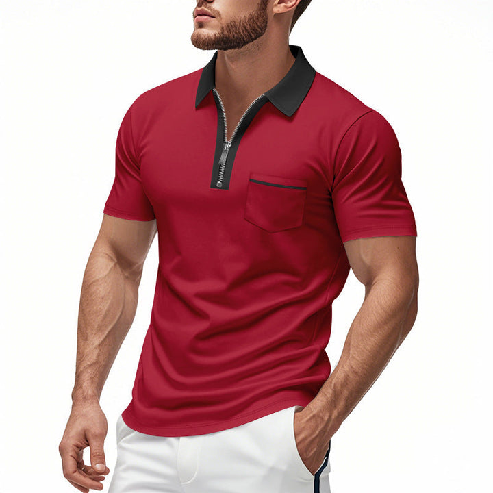 Męska koszulka polo Slim Fit z zamkiem błyskawicznym i kieszenią na piersi - wygodna odzież codzienna z mieszanki bawełny
