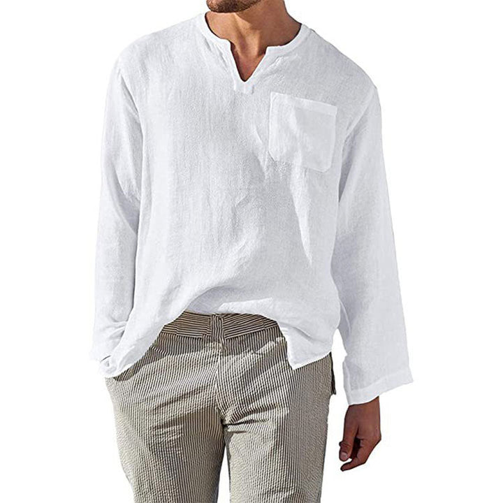 Camicia Uomo a Manica Lunga - Mistura di Lino e Cotone - Taglio Relaxed - Colletto a Banda per uno Stile Casual e Comodo