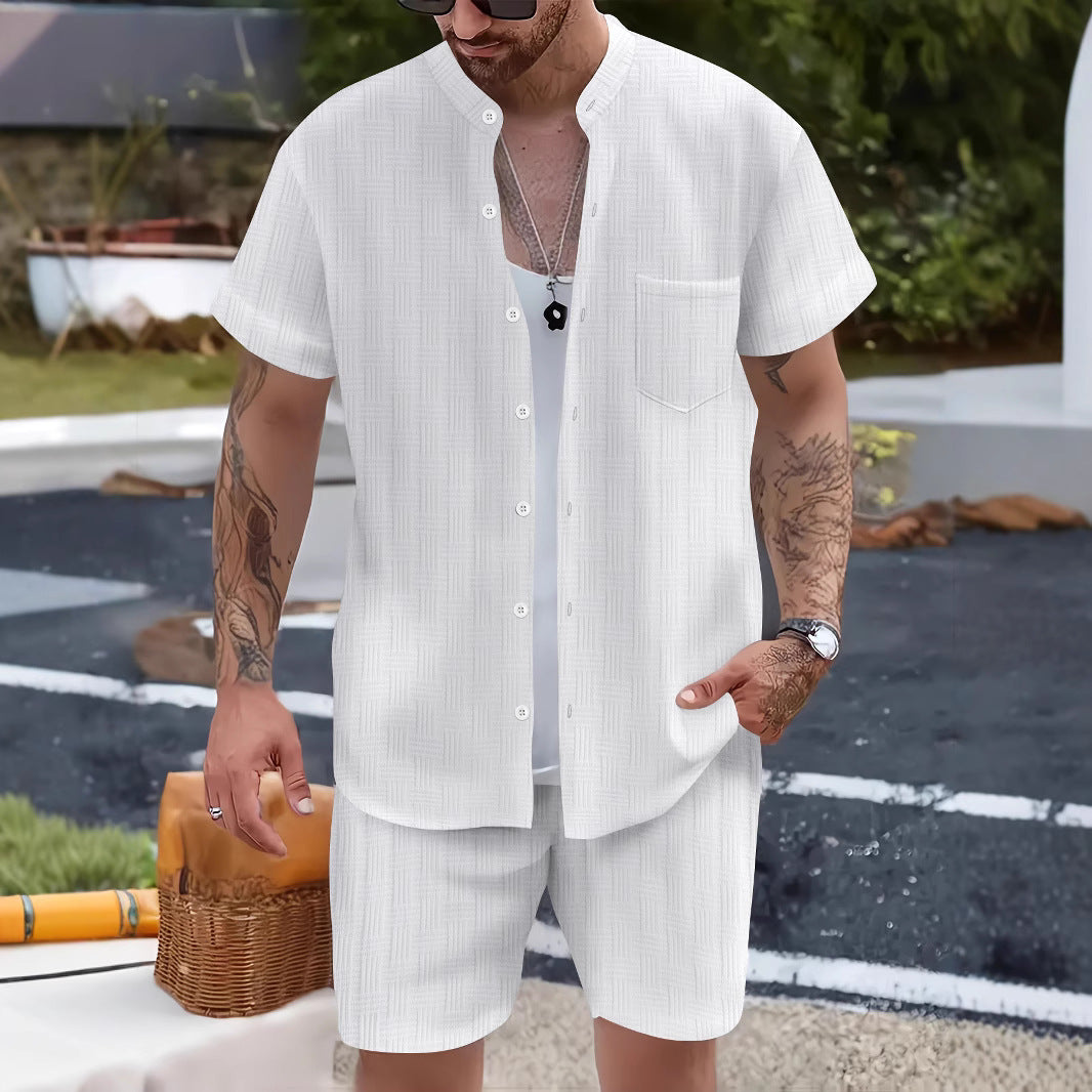 Zestaw męski: Camisa con Cuello Henley y Shorts Ligero de Corte Relaxed