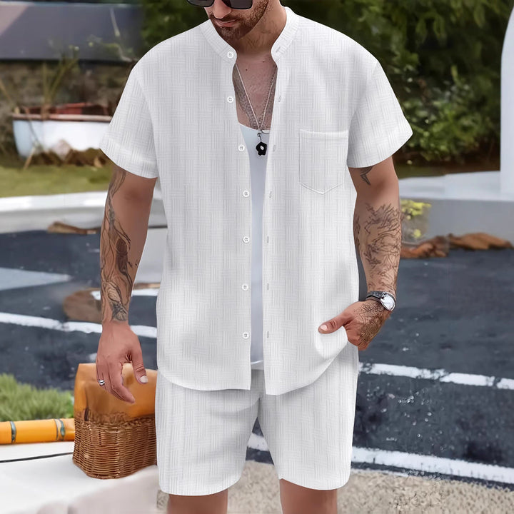 Zestaw męski: Camisa con Cuello Henley y Shorts Ligero de Corte Relaxed