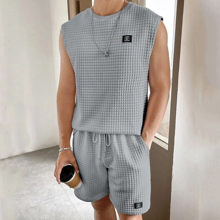 Komplet męski - Maille gaufrée - Débardeur sans manches et shorts - Confort décontracté