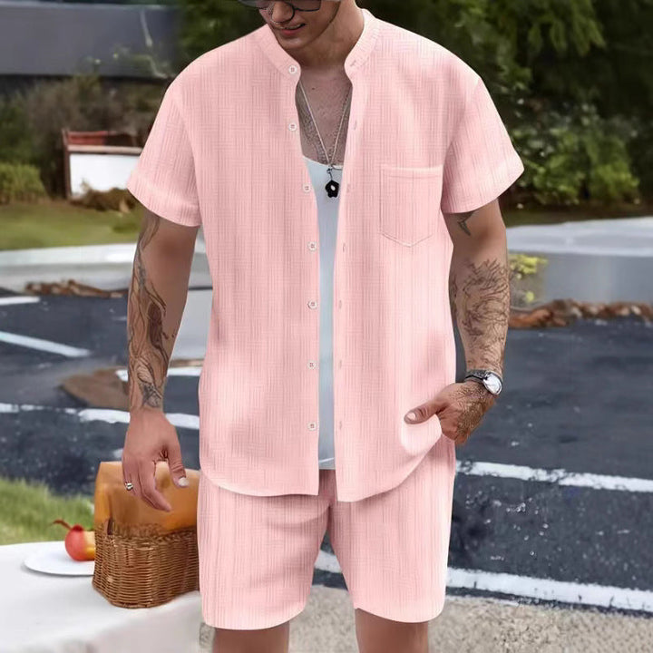 Zestaw męski: Camisa con Cuello Henley y Shorts Ligero de Corte Relaxed