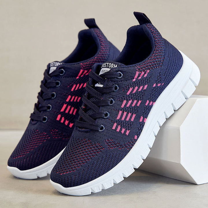 Sneakersy damskie - Oddychająca dzianina - Amortyzowana podeszwa - Lekka sznurowana cholewka