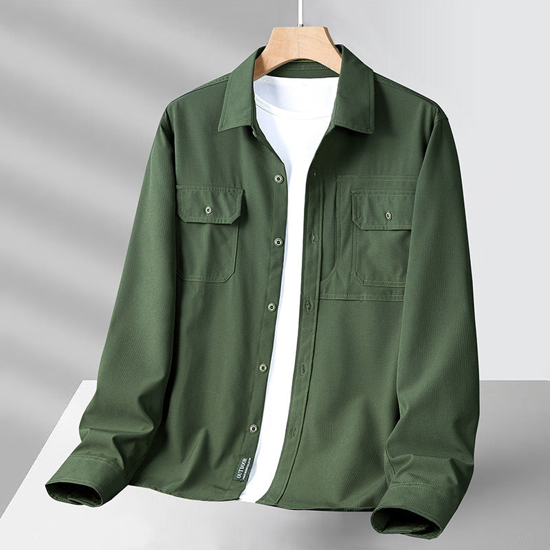 Camisa de manga larga para hombre - Ajuste relajado - Con botones - Bolsillos utilitarios - Ligera y transpirable