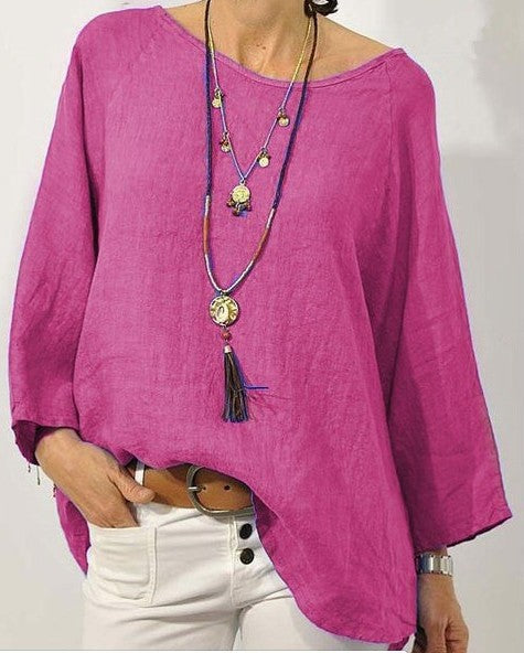 Bluza damska - Bequemer Baumwollmix - Legeres Design - 3/4 ærmel - Rundhalsausschnitt