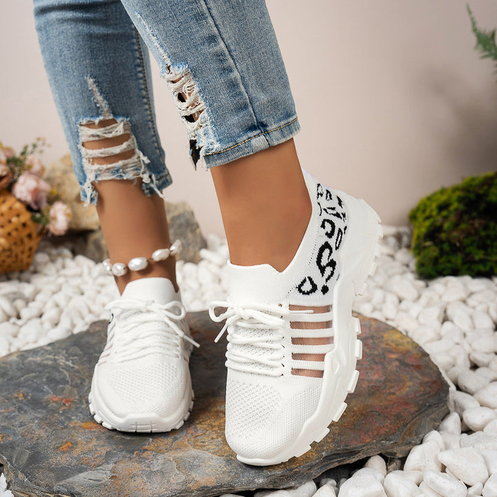Sneakersy damskie sportowe - Cholewka z Flyknit - Basy - Semelle Wave - Imprimé Animaux
