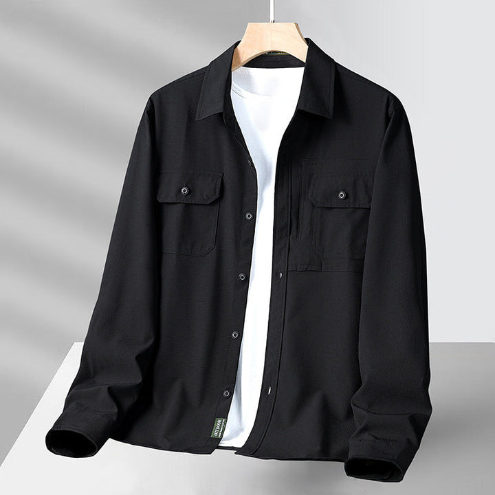 Camisa de manga larga para hombre - Ajuste relajado - Con botones - Bolsillos utilitarios - Ligera y transpirable