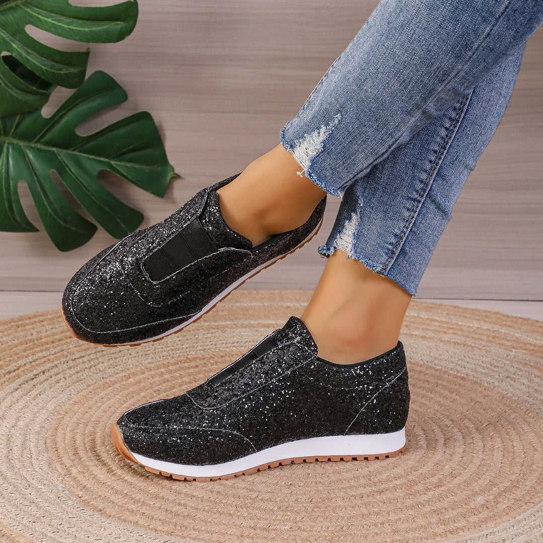 Stylowe sneakersy damskie z cekinową cholewką - łatwy wsuwany design i wygodna amortyzowana podeszwa