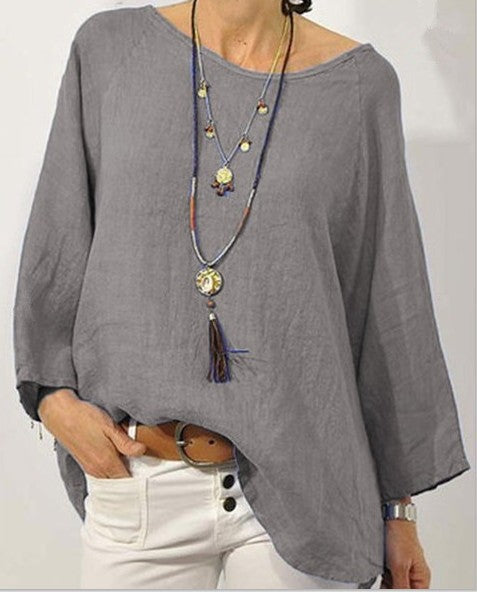 Bluza damska - Bequemer Baumwollmix - Legeres Design - 3/4 ærmel - Rundhalsausschnitt