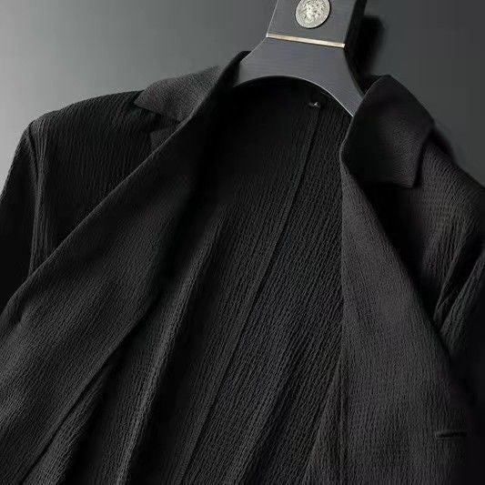 Męski stylowy garnitur na co dzień - marynarka Slim Fit i spodnie Jogger z teksturowanej tkaniny z zapięciem na 3 guziki