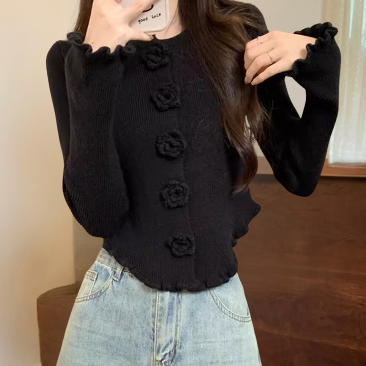 Elisara - Elegancki sweter damski z dzianiny z modnymi rozszerzanymi rękawami