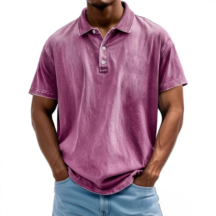 Męska koszulka polo o luźnym kroju - Vintage Washed Style - Krótki rękaw Casual Comfort
