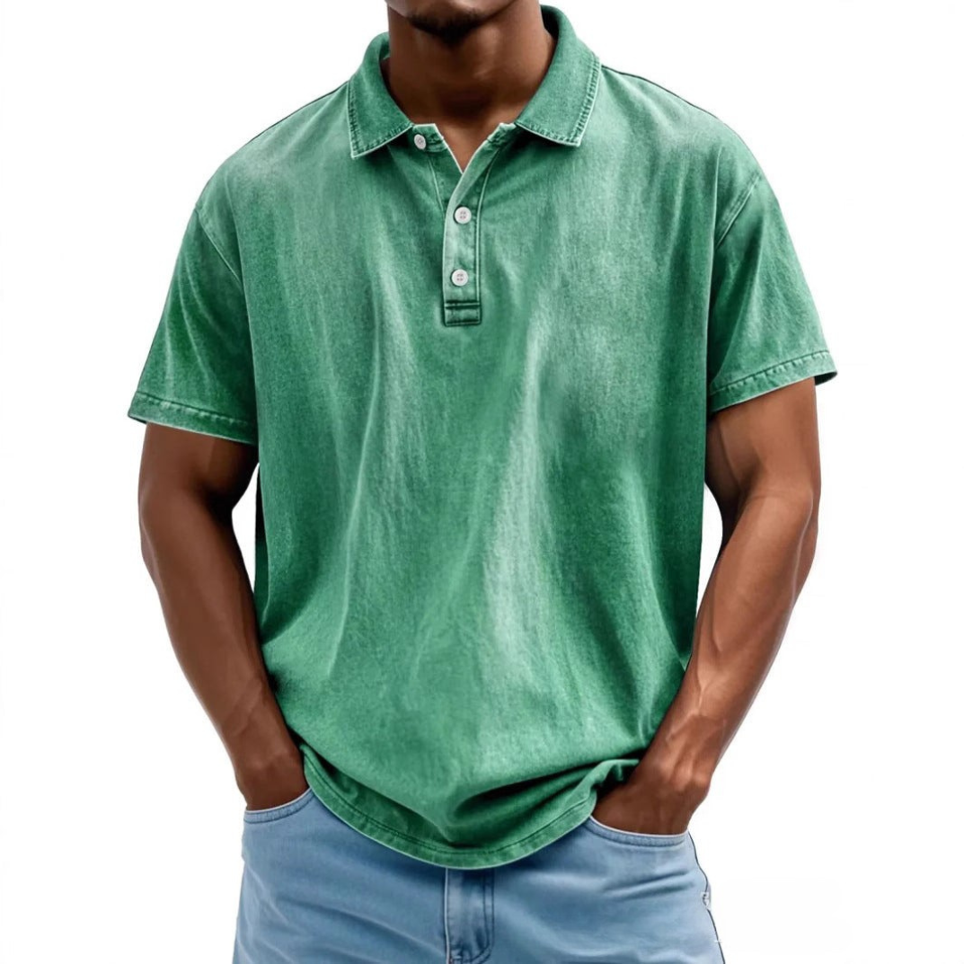 Męska koszulka polo o luźnym kroju - Vintage Washed Style - Krótki rękaw Casual Comfort