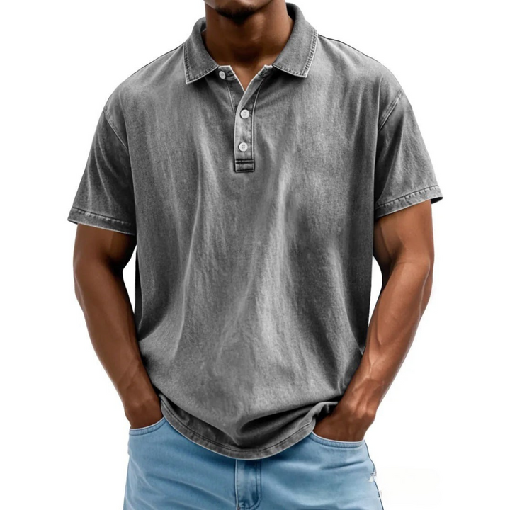 Męska koszulka polo o luźnym kroju - Vintage Washed Style - Krótki rękaw Casual Comfort