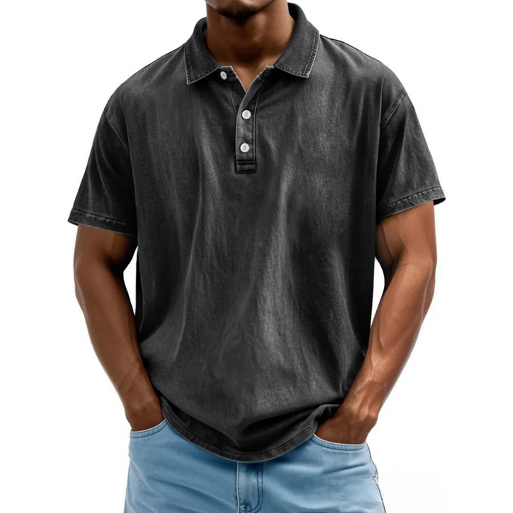 Męska koszulka polo o luźnym kroju - Vintage Washed Style - Krótki rękaw Casual Comfort