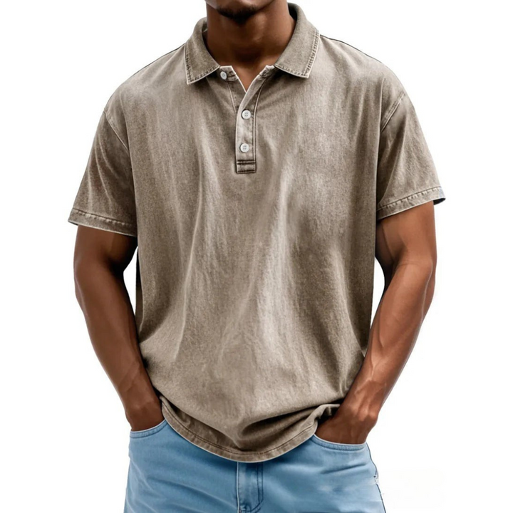 Męska koszulka polo o luźnym kroju - Vintage Washed Style - Krótki rękaw Casual Comfort