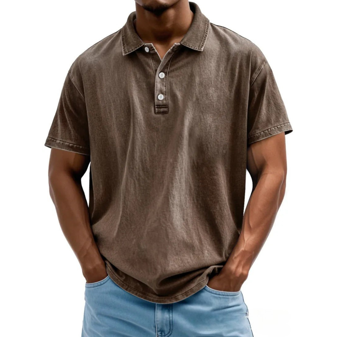 Męska koszulka polo o luźnym kroju - Vintage Washed Style - Krótki rękaw Casual Comfort