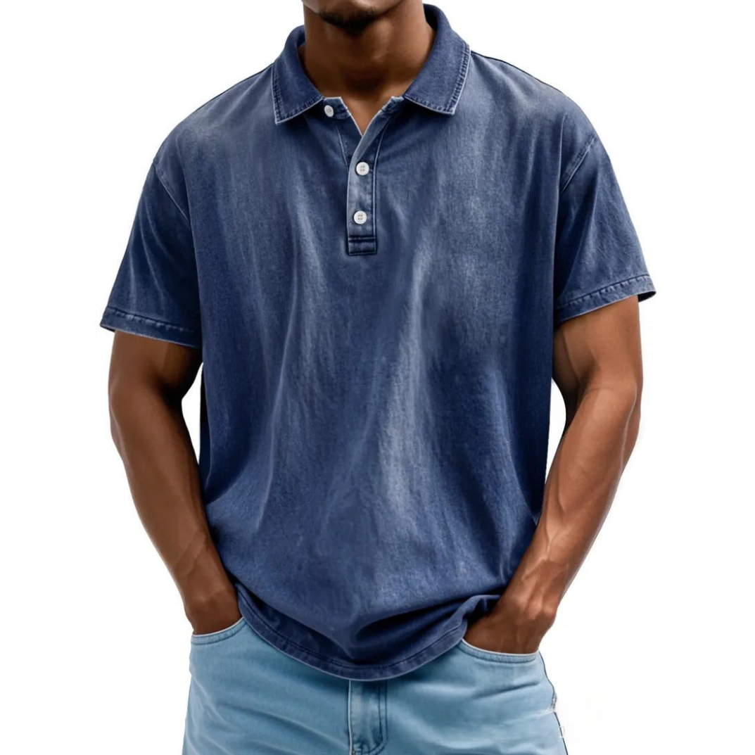 Męska koszulka polo o luźnym kroju - Vintage Washed Style - Krótki rękaw Casual Comfort
