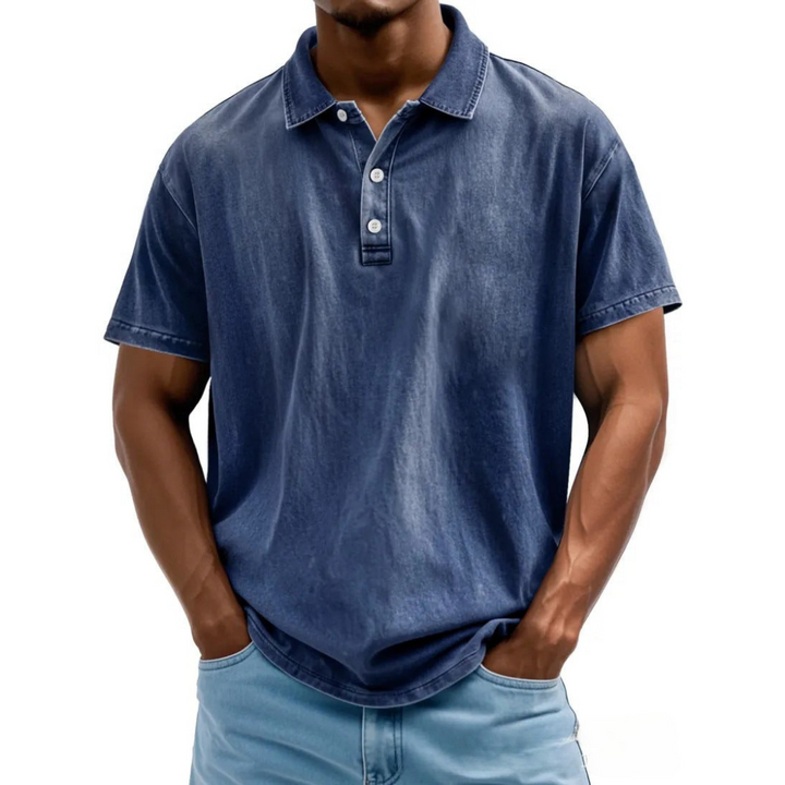Męska koszulka polo o luźnym kroju - Vintage Washed Style - Krótki rękaw Casual Comfort