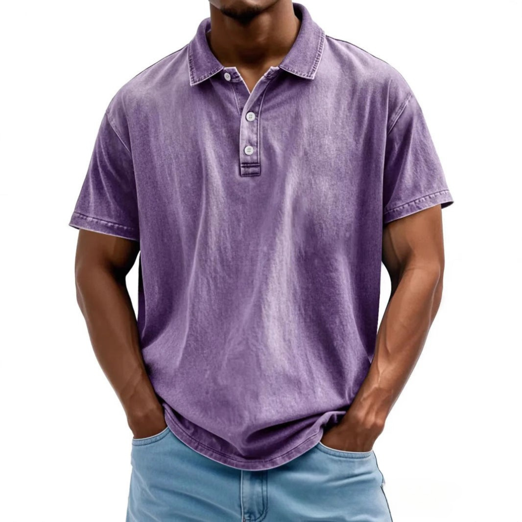 Męska koszulka polo o luźnym kroju - Vintage Washed Style - Krótki rękaw Casual Comfort