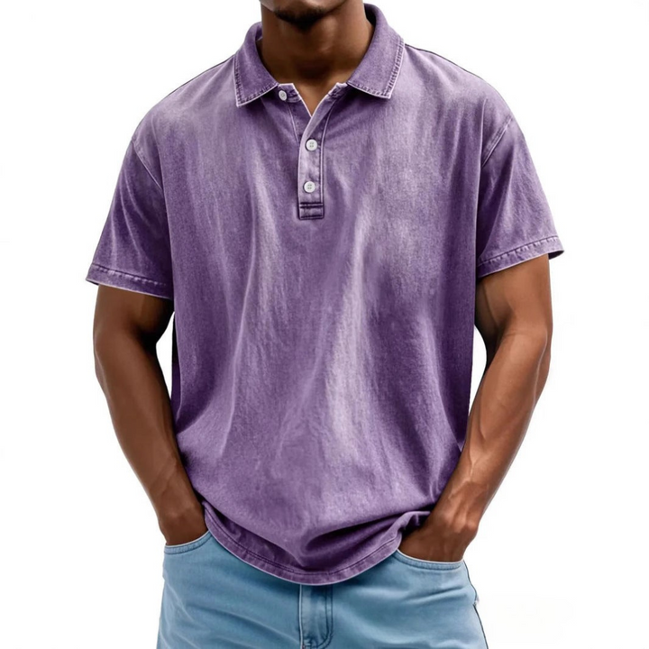 Męska koszulka polo o luźnym kroju - Vintage Washed Style - Krótki rękaw Casual Comfort