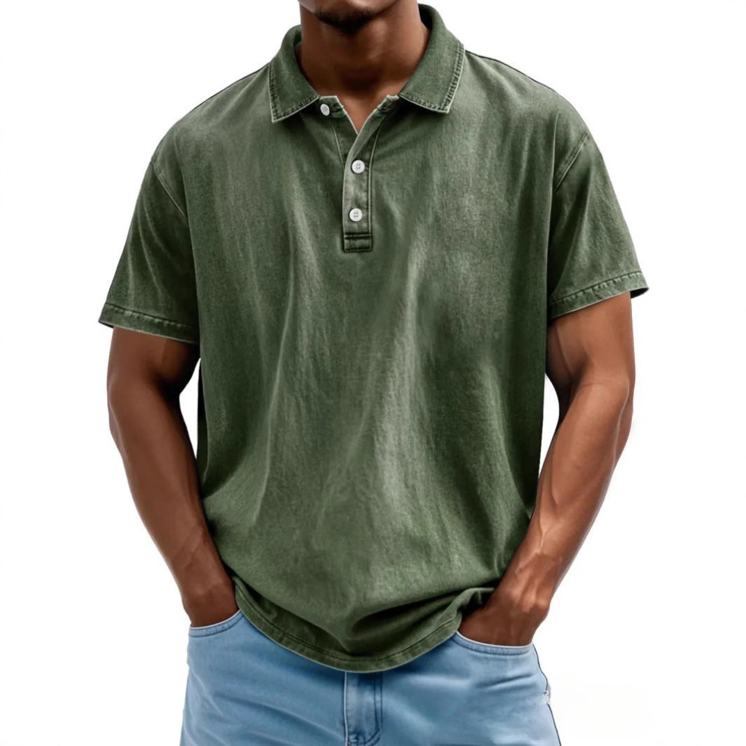 Męska koszulka polo o luźnym kroju - Vintage Washed Style - Krótki rękaw Casual Comfort