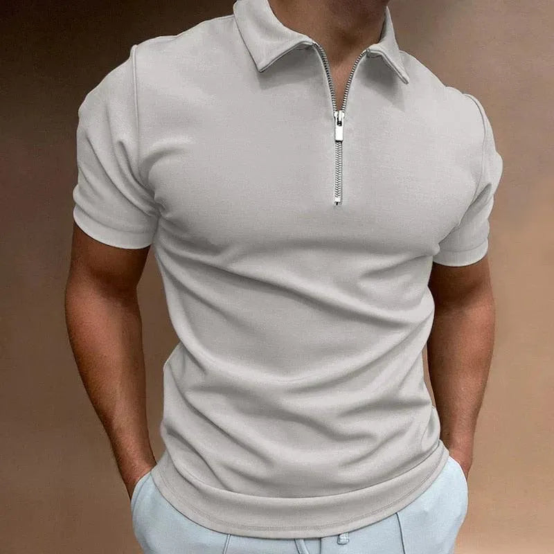 Męska koszulka polo Slim Fit z zamkiem błyskawicznym - oddychająca koszulka z krótkim rękawem w stylu casualowym