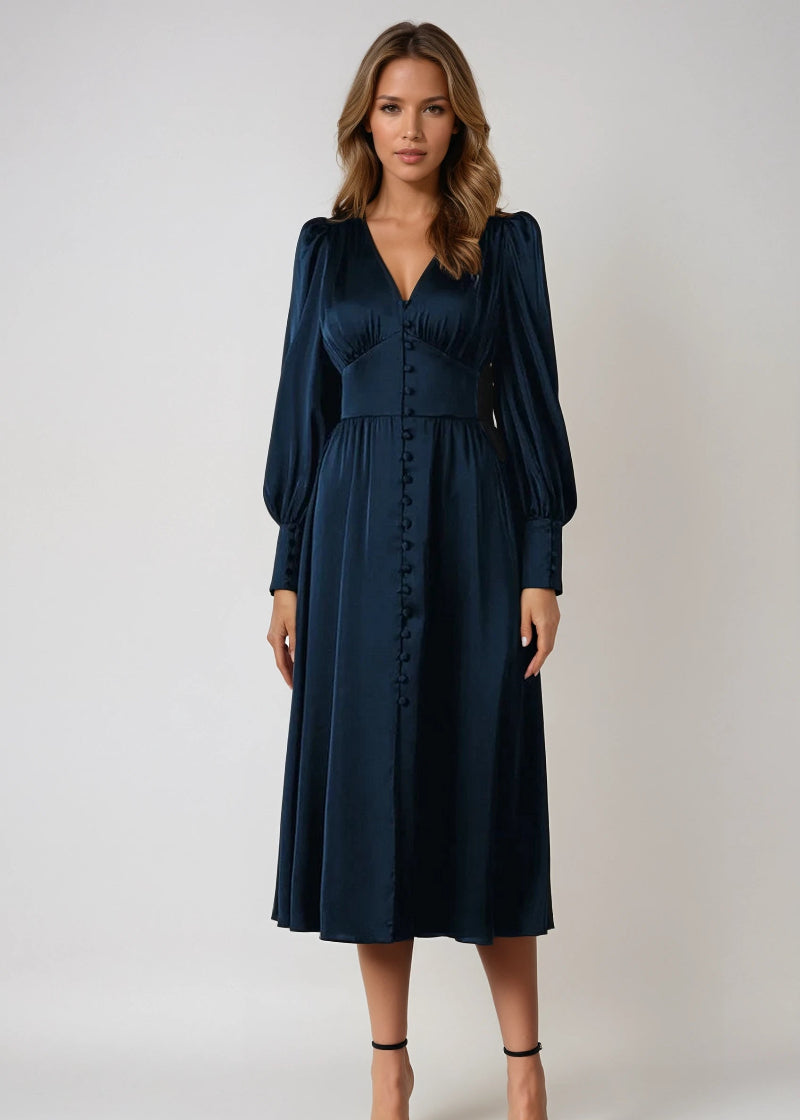 Elegancka satynowa sukienka Maxi Seraphina z dekoltem w szpic dla kobiet