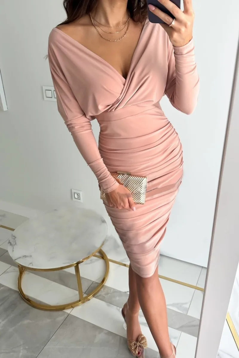 Robe Femme Style Bodycon - Épaule Dénudée - Manches Longues - Ajustée Tendance - Tenue Sophistiquée pour Soirée