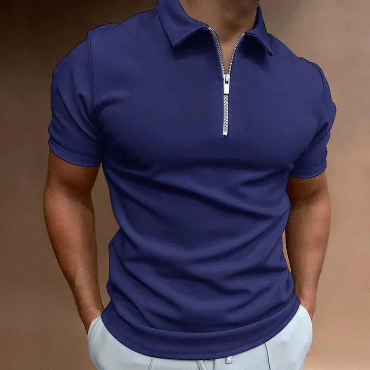 Męska koszulka polo Slim Fit z zamkiem błyskawicznym - oddychająca koszulka z krótkim rękawem w stylu casualowym