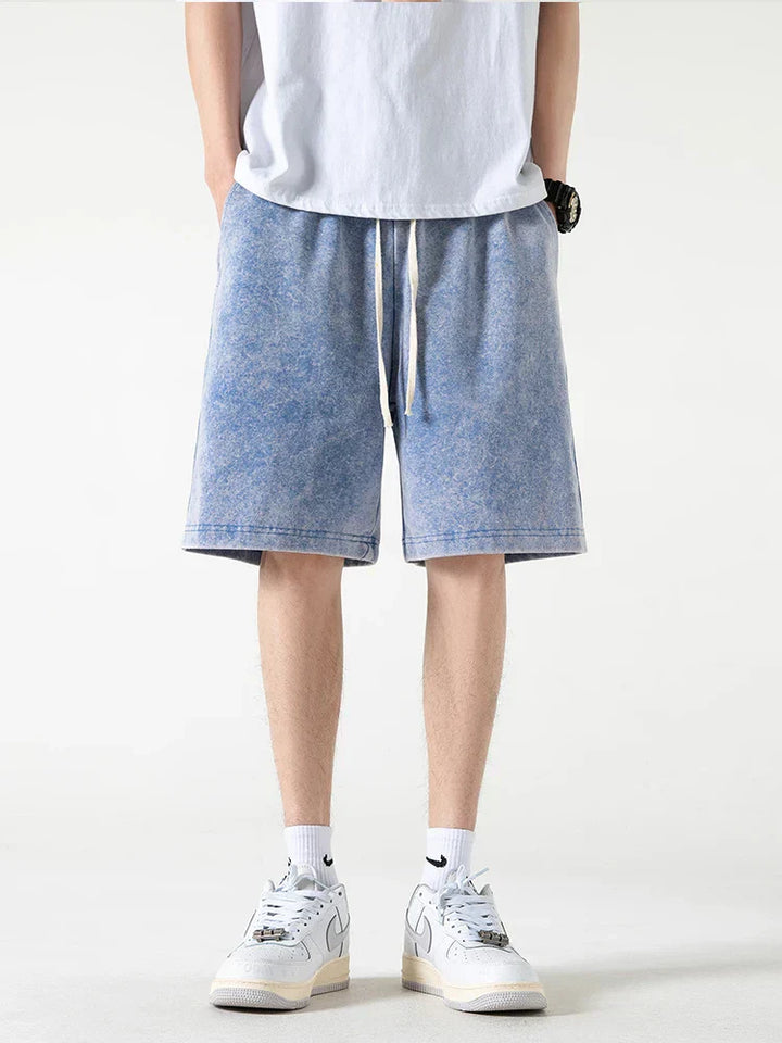 Szorty męskie - Coupe Confortable - Mélange de Coton - Taille Élastique - Mi-Genoux