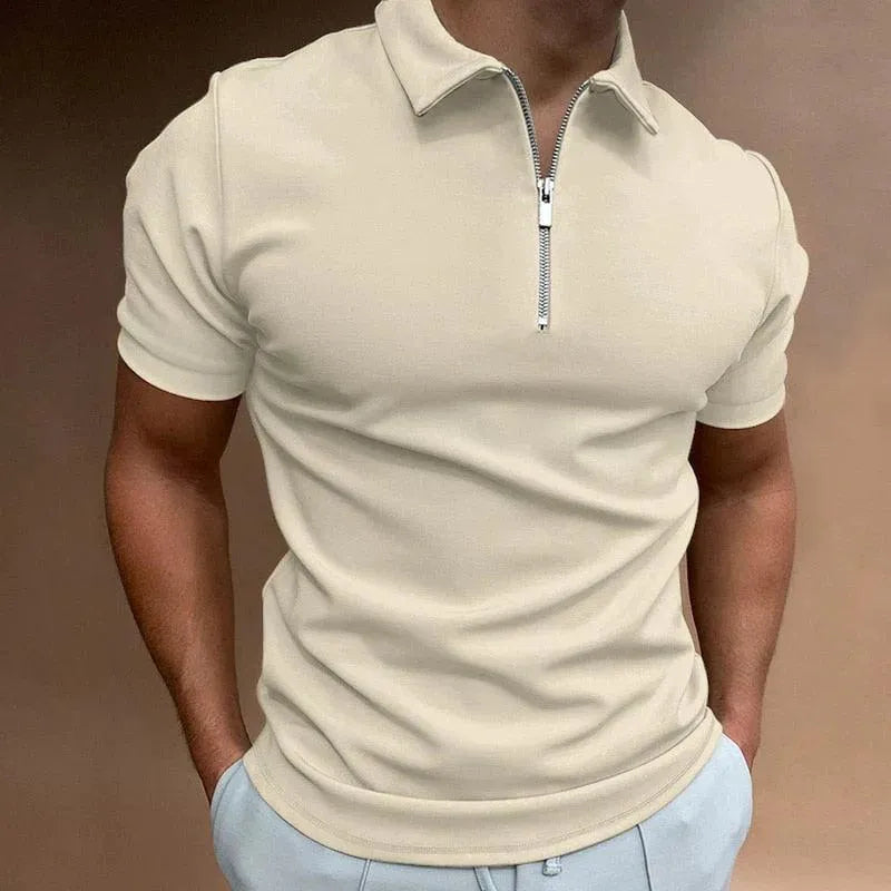 Męska koszulka polo Slim Fit z zamkiem błyskawicznym - oddychająca koszulka z krótkim rękawem w stylu casualowym