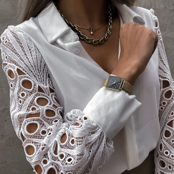 Bluzka damska z soi z długimi mankietami z wgłębieniami i guzikami - Elegancja w stylu intemporelle